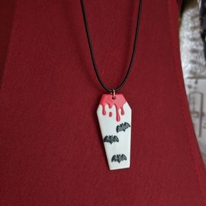 Coffin Shaped Bat Blood Drip Necklace